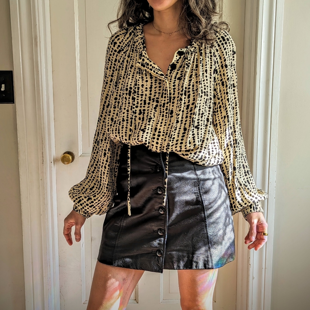 Tie neck button up oversized blouse